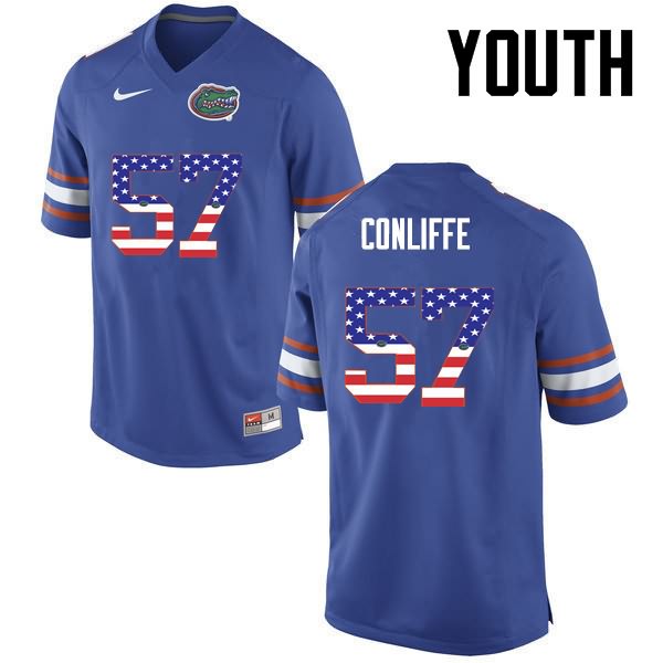 Youth NCAA Florida Gators Elijah Conliffe #57 Stitched Authentic USA Flag Fashion Nike Blue College Football Jersey ZDU2765ET